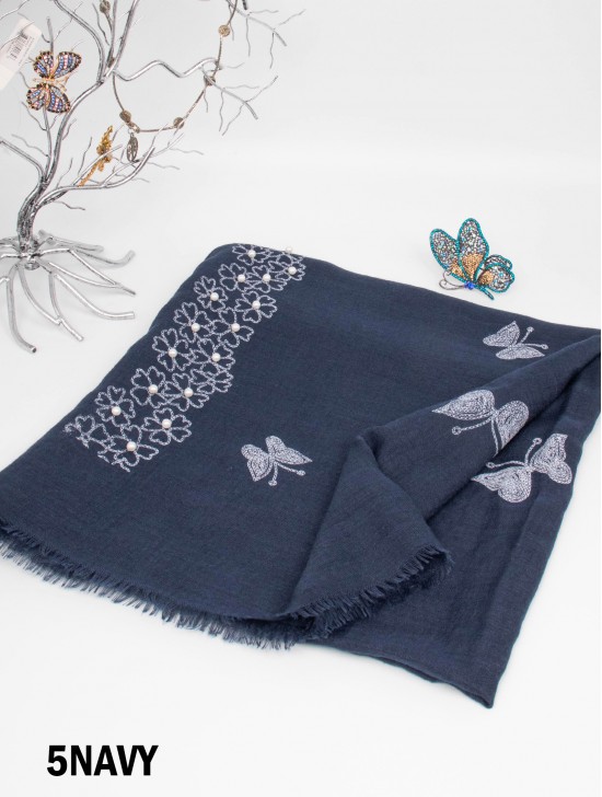 Butterflies & Pearls Stitch Print Fashion Scarf Butterflies & Pearls Stitch Print Fashion Scarf